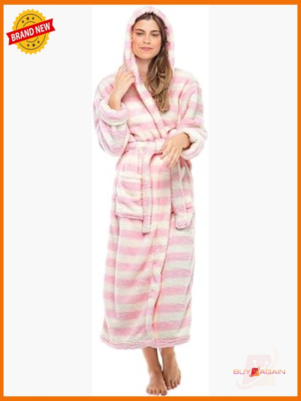 Fluffy Hooded Robe, Plus Size Long Bathrobe, Plush Fleece